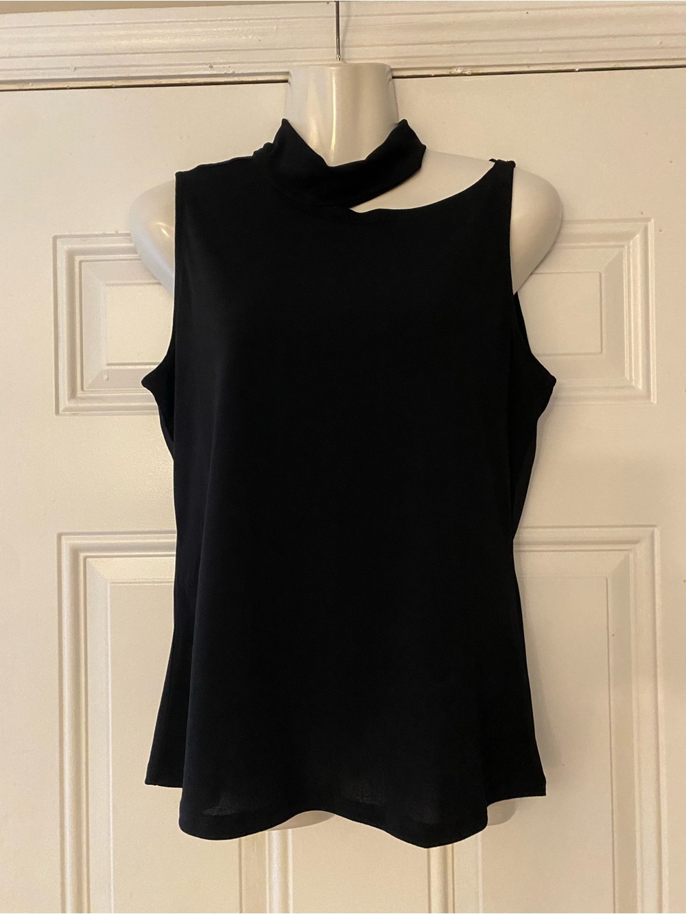 Sleeveless Black Cutout Mock Neck Women's Top
